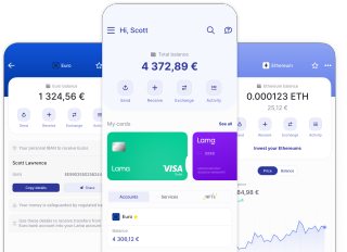 Three different mobile phones showing the Lama app