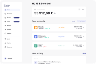 Captura de pantalla que muestra el panel de la aplicación empresarial Lama